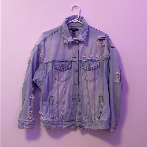 Forever21 Light Wash Ripped Blue Jean Jacket - S - Picture 3 of 4